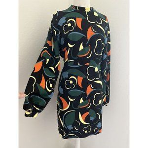 BODEN 14R Mod Sheath Dress Abstract Long Sleeves Retro Knee Length Workwear New